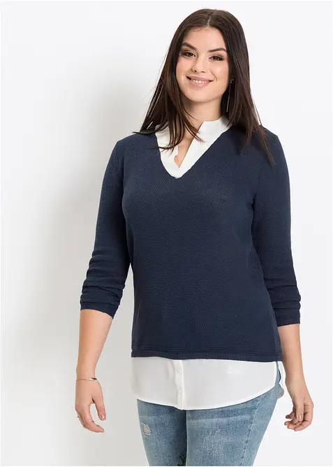 Pull en fine maille avec empi&egrave;cement chemisier, bonprix