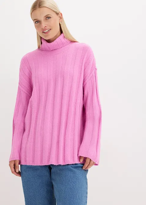 Pull col roul&eacute; en maille c&ocirc;tel&eacute;e, bonprix