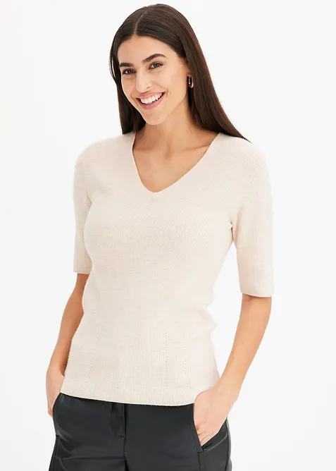 Pull manches courtes c&ocirc;tel&eacute;, bonprix