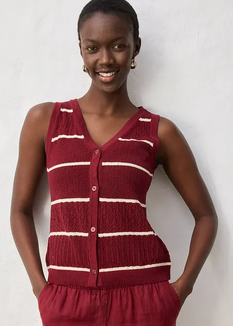 Gilet sans manches en maille ajour&eacute;e avec lin, bonprix
