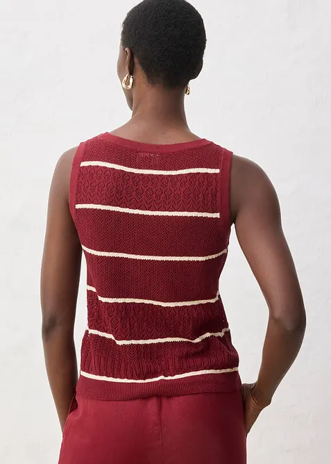 Gilet sans manches en maille ajour&eacute;e avec lin, bonprix