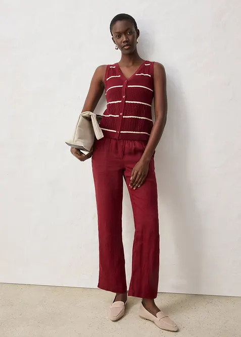 Gilet sans manches en maille ajour&eacute;e avec lin, bonprix