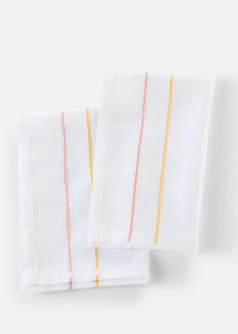 Lot de 2 serviettes en tissu &agrave; rayures brod&eacute;es, bonprix