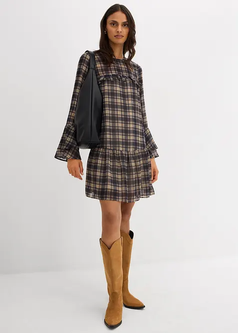 Robe en mousseline &agrave; volants, bonprix