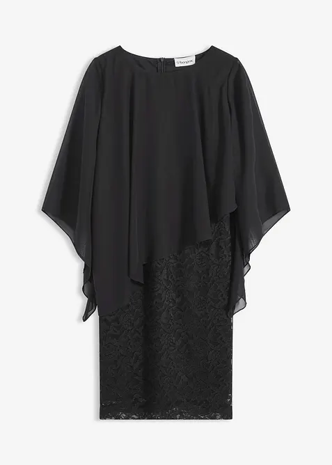 Robe courte en dentelle avec drap&eacute; en mousseline, bonprix