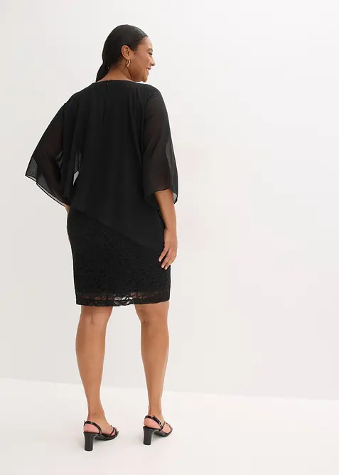 Robe courte en dentelle avec drap&eacute; en mousseline, bonprix