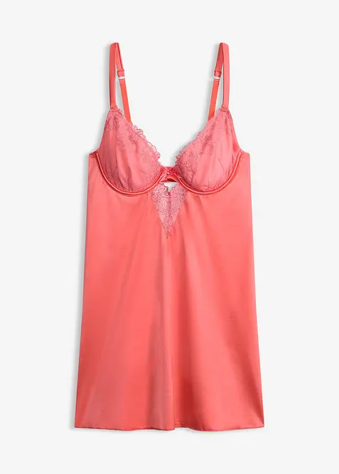 Babydoll en mati&egrave;re brillante avec broderie florale m&eacute;tallis&eacute;e, bonprix