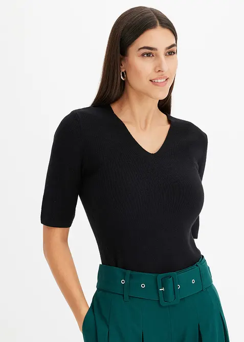Pull manches courtes c&ocirc;tel&eacute;, bonprix
