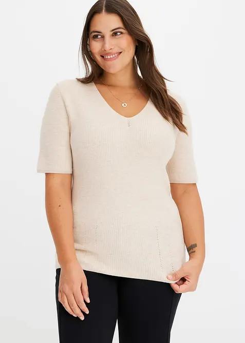 Pull manches courtes c&ocirc;tel&eacute;, bonprix