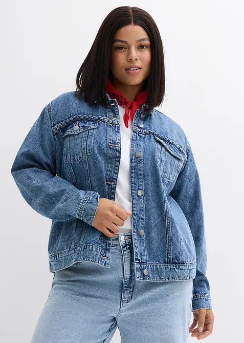 Veste en jean &agrave; d&eacute;tail tress&eacute;, bonprix