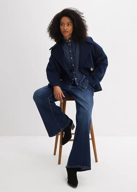 Blouse en jean &agrave; finitions volant&eacute;es, bonprix