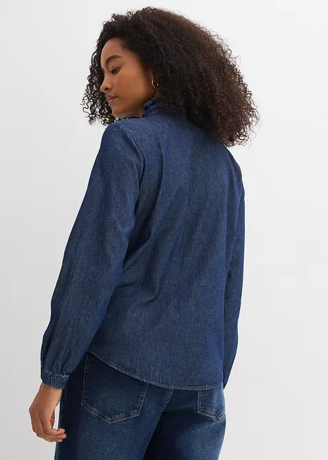 Blouse en jean &agrave; finitions volant&eacute;es, bonprix