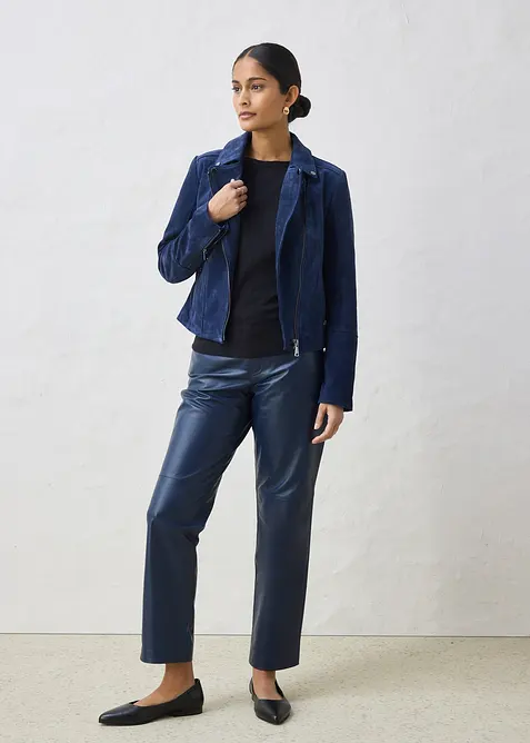 Veste biker en cuir velours, bonprix