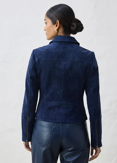 Veste biker en cuir velours, bonprix