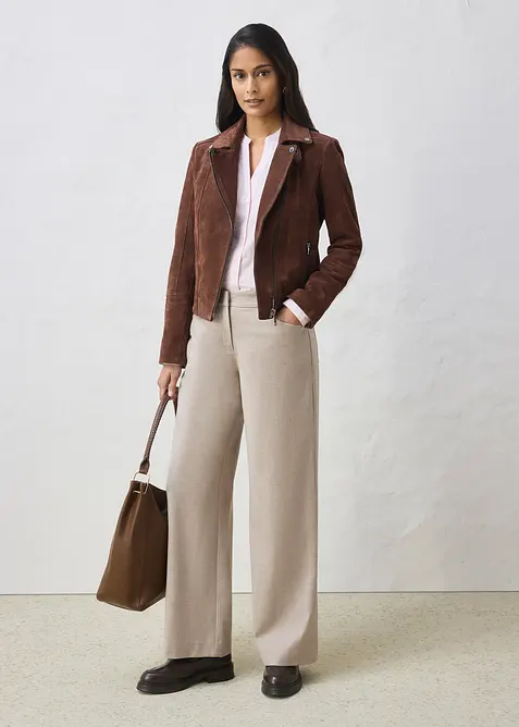 Veste biker en cuir velours, bonprix