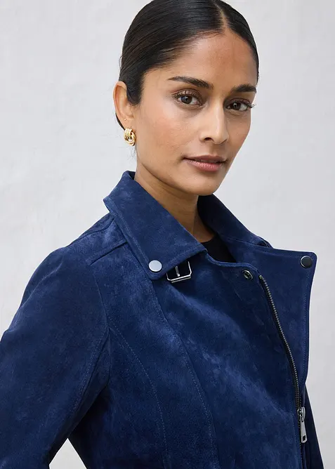 Veste biker en cuir velours, bonprix