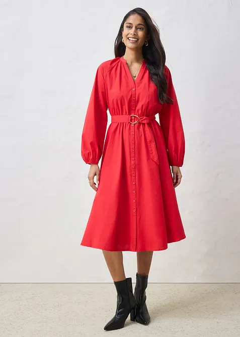 Robe-chemise en coton et soie avec ceinture, bonprix