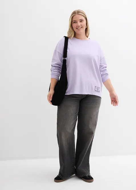 Sweat en coton m&eacute;lang&eacute;, coupe courte devant longue derri&egrave;re, bonprix