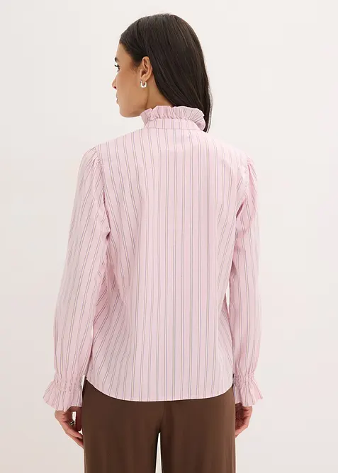 Blouse en popeline &agrave; col volant&eacute;, bonprix