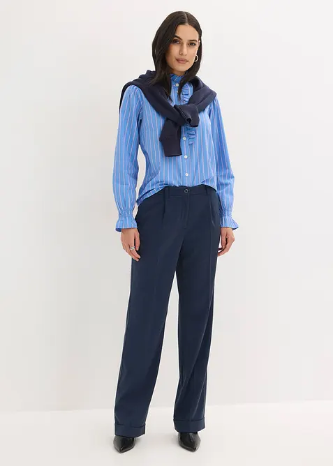 Blouse en popeline &agrave; col volant&eacute;, bonprix