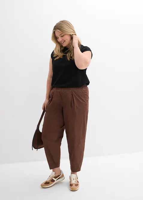 Pantalon barrel en twill &agrave; taille &eacute;lastiqu&eacute;e, bonprix