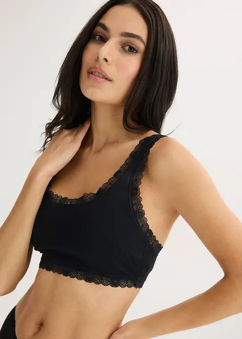 Lot de 2&nbsp;brassi&egrave;res coton avec dentelle, bonprix