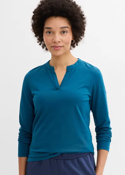 T-shirt long &agrave; col tunisien, bonprix