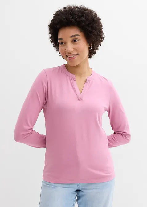 T-shirt long &agrave; col tunisien, bonprix