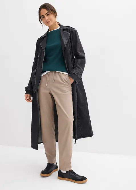 Pantalon barrel en twill, taille mi-haute &eacute;lastiqu&eacute;e, bonprix