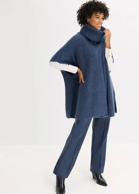 Pull poncho en laine m&eacute;lang&eacute;e, bonprix