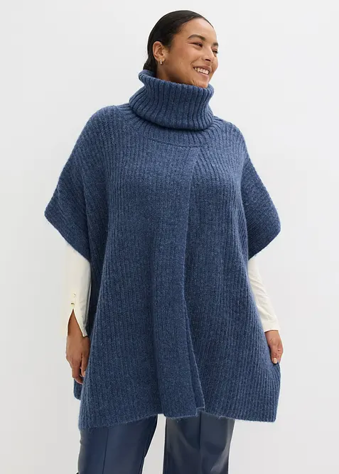 Pull poncho en laine m&eacute;lang&eacute;e, bonprix