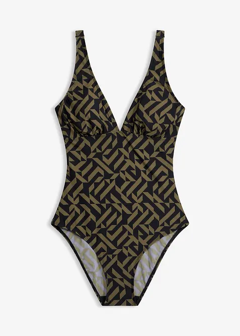 Maillot 1 pi&egrave;ce sculptant &agrave; col en V, maintien l&eacute;ger, bonprix