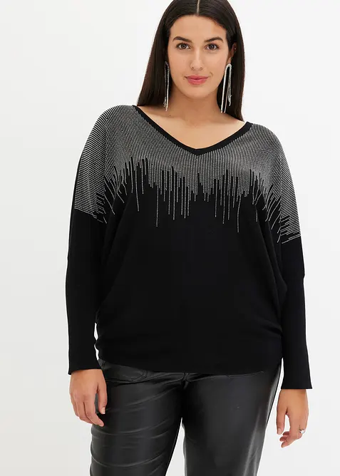 Pull en fine maille avec strass, bonprix