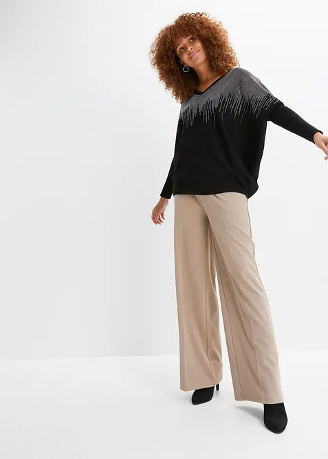 Pull en fine maille avec strass, bonprix