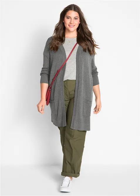 Gilet long en maille, manches longues, bonprix