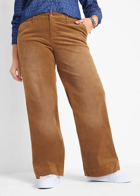 Pantalon large en velours c&ocirc;tel&eacute; extensible, bonprix
