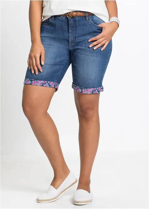 Bermuda en jean stretch avec revers color&eacute;, bonprix
