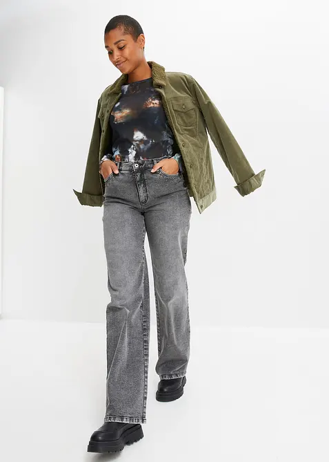 Jean large, taille haute avec rivets, bonprix