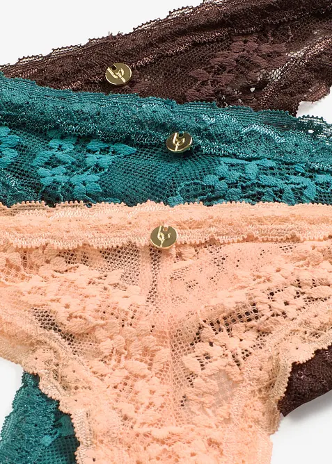 Lot de 3&nbsp;tangas &agrave; dentelle florale, bonprix