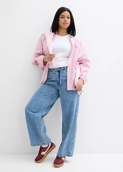 Jean droit et loose, taille mi-haute, coton, bonprix