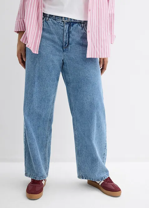 Jean droit et loose, taille mi-haute, coton, bonprix