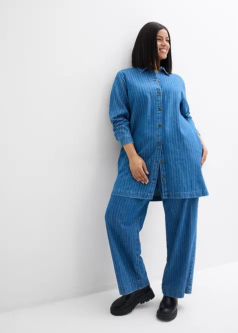 Robe en jean &agrave; manches longues et rayures, coton, bonprix