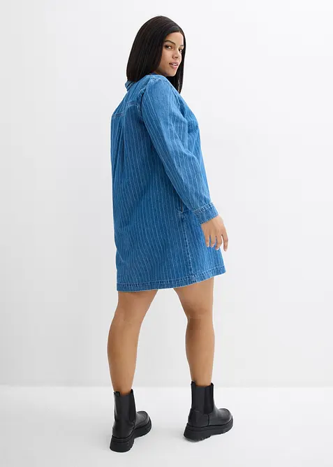 Robe en jean &agrave; manches longues et rayures, coton, bonprix