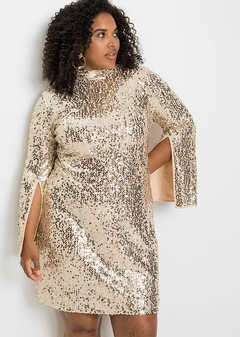 Robe &agrave; sequins et manches trompette, bonprix