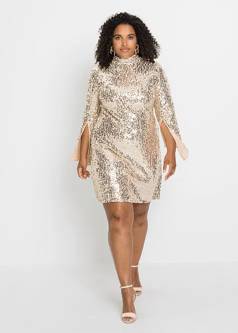 Robe &agrave; sequins et manches trompette, bonprix