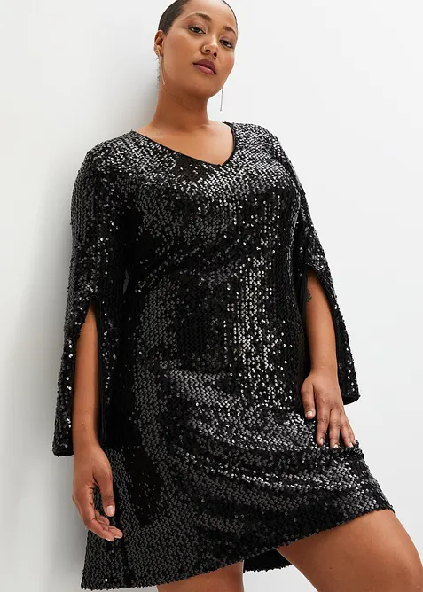Robe &agrave; sequins et manches trompette, bonprix