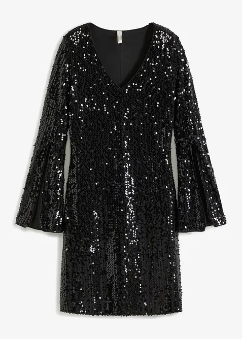 Robe &agrave; sequins et manches trompette, bonprix