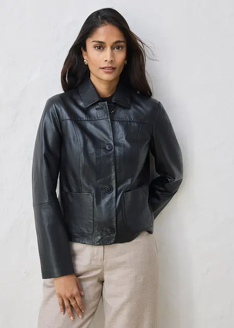 Veste courte en cuir nappa d&rsquo;agneau, bonprix