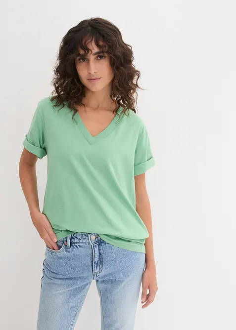 Lot de 5 T-shirts longs et amples &agrave; col V, bonprix