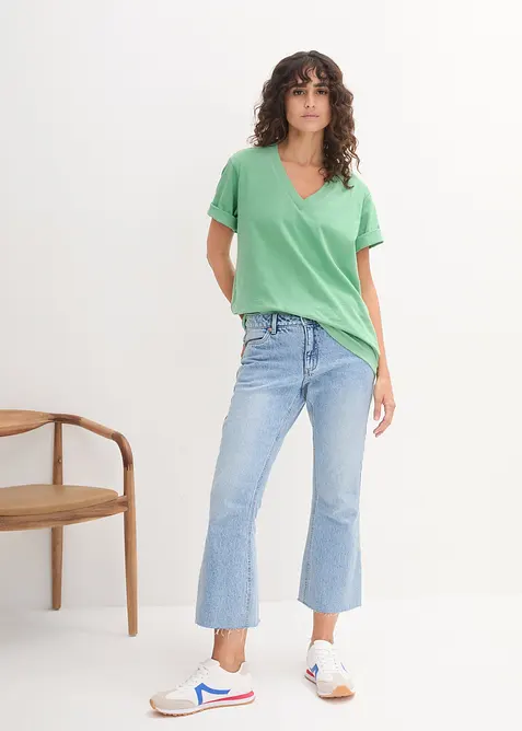 Lot de 5 T-shirts longs et amples &agrave; col V, bonprix